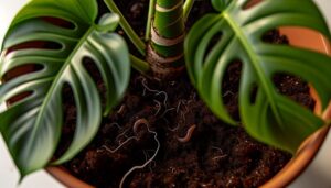 earthworms in monstera plant