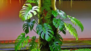 monstera climbing on support