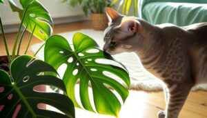 monstera plants and cats