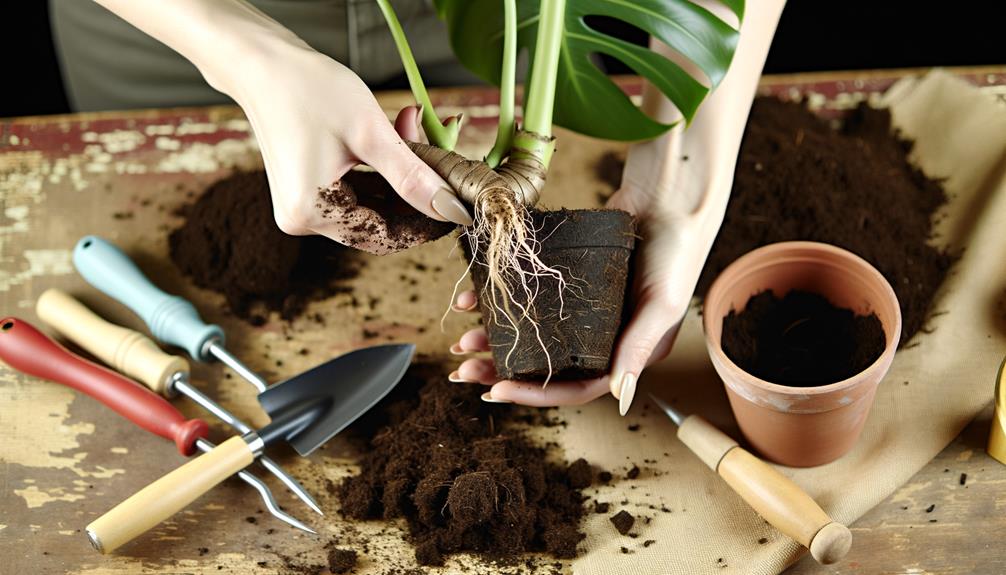 repotting a monstera plant