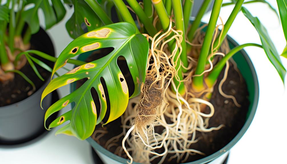 struggling potted plant roots