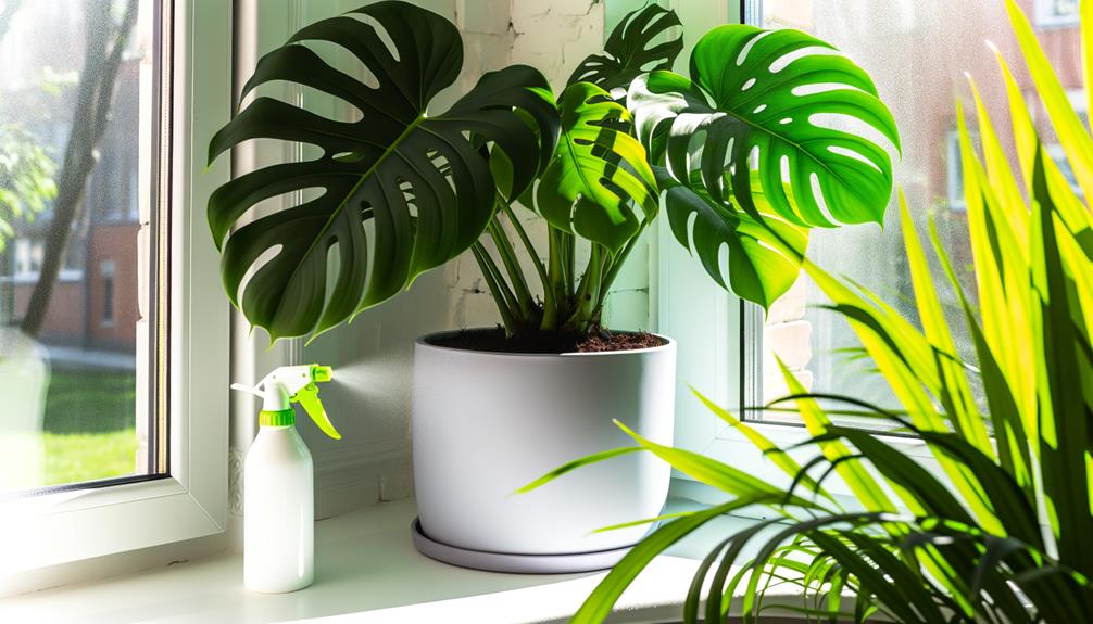 tending to variegated monstera