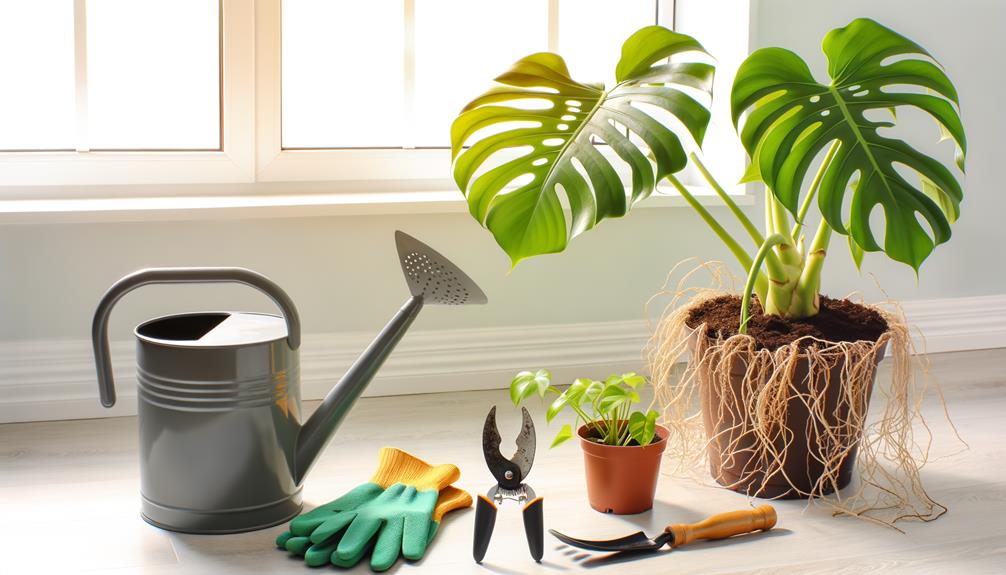 trimming leaves of monstera